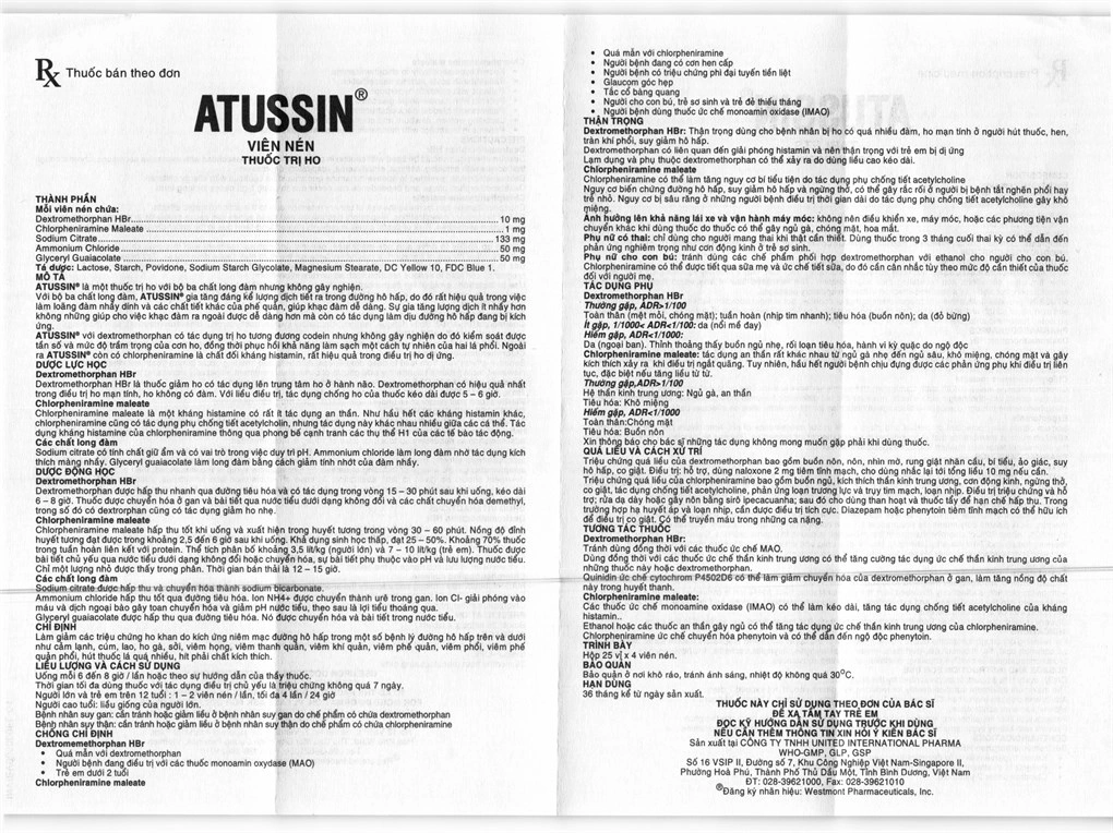 Atussin trị các chứng ho trong bệnh lý hô hấp (25 vỉ x 4 viên) - 5