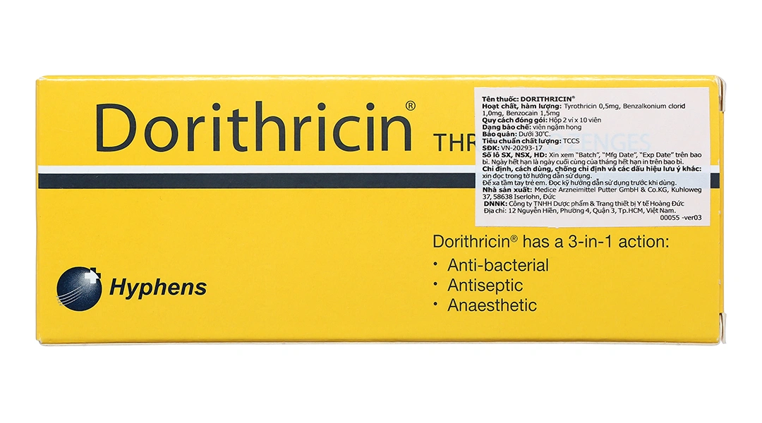 Viên ngậm Dorithricin trị viêm họng, đau họng (2 vỉ x 10 viên) - 12