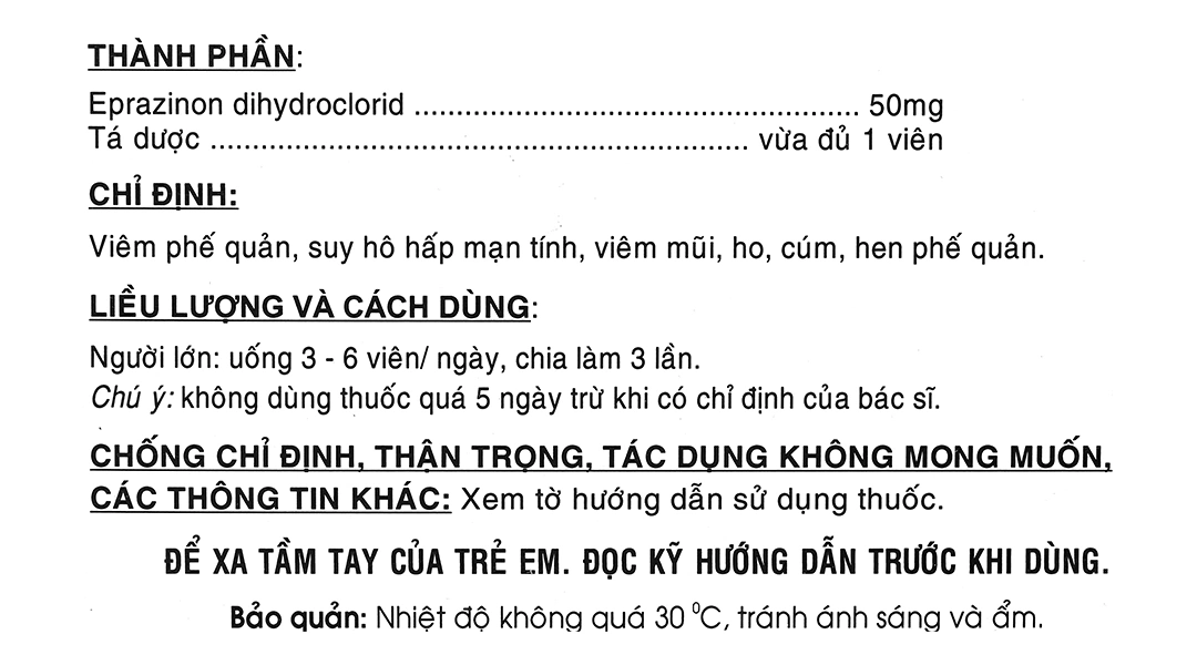 Eprazinone Mebiphar 50mg trị viêm phế quản, suy hô hấp, viêm mũi (3 vỉ x 10 viên) - 3
