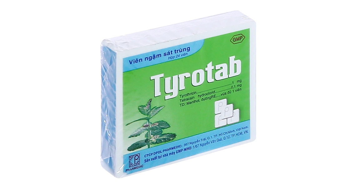 Viên ngậm Tyrotab sát khuẩn, trị viêm họng hộp 24 viên - 