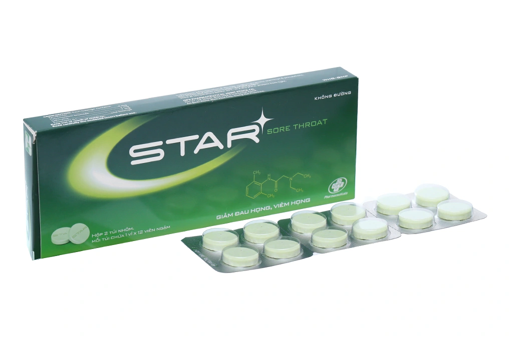 Viên ngậm Star Sore Throat kháng khuẩn, giảm đau họng (2 vỉ x 12 viên) - 
