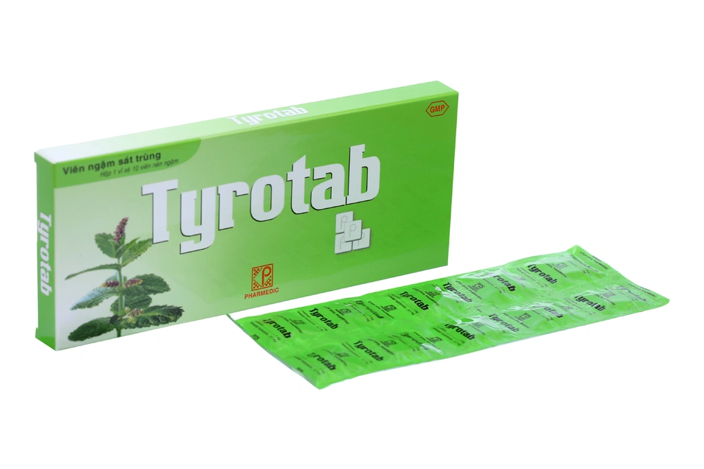 Viên ngậm Tyrotab sát khuẩn, trị viêm họng (1 vỉ x 10 viên) - 