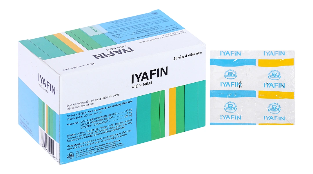 Iyafin giảm ho, tan đàm trong bệnh lý hô hấp (25 vỉ x 4 viên) - 