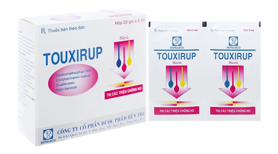 Siro Touxirup giảm ho do cảm lạnh, viêm phế quản, viêm mũi dị ứng (20 gói x 5ml) - 