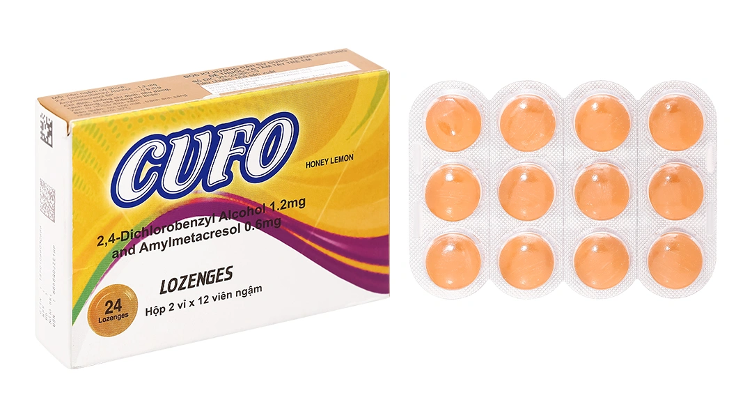 Viên ngậm Cufo Honey Lemon hỗ trợ trị viêm họng, đau họng (2 vỉ x 12 viên) - 