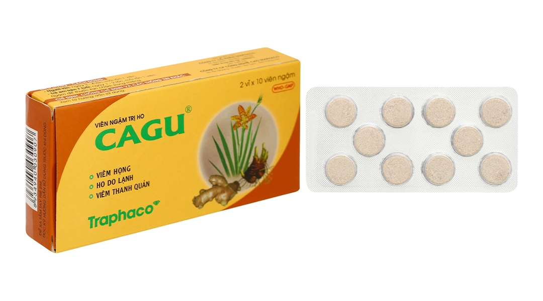 Viên ngậm trị ho Cagu giảm triệu chứng viêm họng, viêm thanh quản (2 vỉ x 10 viên) - 
