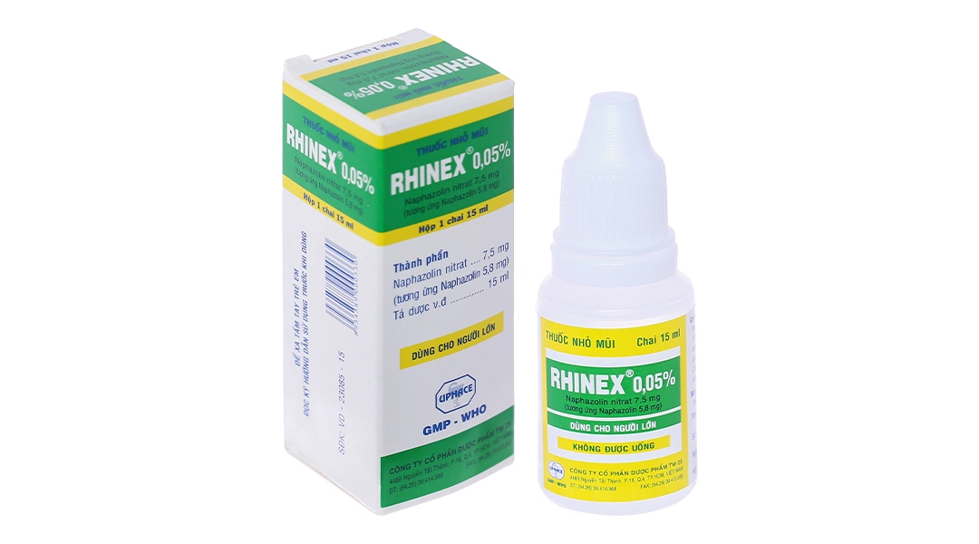 Thuốc nhỏ mũi Rhinex 0.05% giảm triệu chứng, sung huyết trong viêm mũi chai 15ml - 