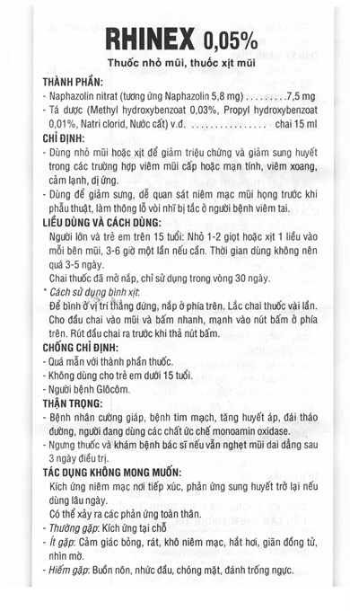 Thuốc nhỏ mũi Rhinex 0.05% giảm triệu chứng, sung huyết trong viêm mũi chai 15ml - 4
