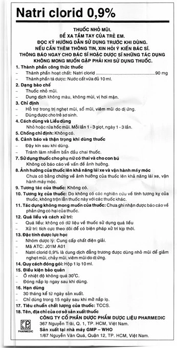 Dung dịch nhỏ mũi Natri Clorid Pharmedic 0.9% hỗ trợ trị nghẹt mũi, sổ mũi chai 10ml - 4