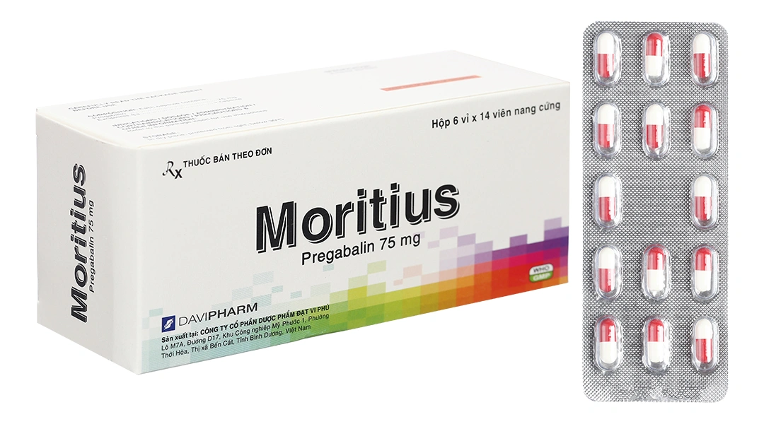 Moritius 75mg trị động kinh, rối loạn lo âu (6 vỉ x 14 viên) - 