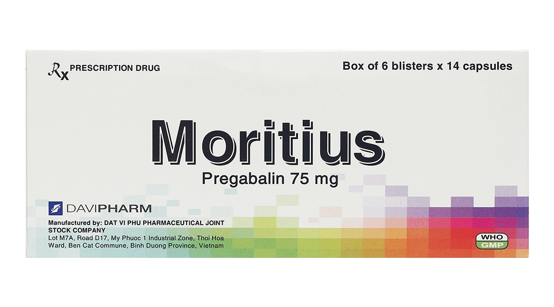 Moritius 75mg trị động kinh, rối loạn lo âu (6 vỉ x 14 viên) - 1