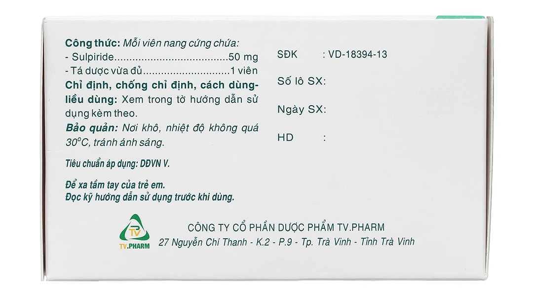 TV. Sulpiride 50mg trị chứng rối loạn tâm thần phân liệt (10 vỉ x 10 viên) - 2
