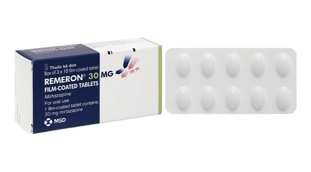 Remeron 30mg trị các đợt trầm cảm nặng (3 vỉ x 10 viên) - 