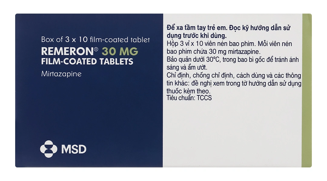 Remeron 30mg trị các đợt trầm cảm nặng (3 vỉ x 10 viên) - 1