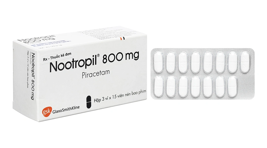 Nootropil 800mg trị chóng mặt, rung giật cơ, giảm trí nhớ (3 vỉ x 15 viên) - 