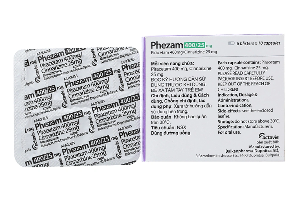 Phezam 400/25mg trị tổn thương tiền đình, chống say xe (6 vỉ x 10 viên) - 2