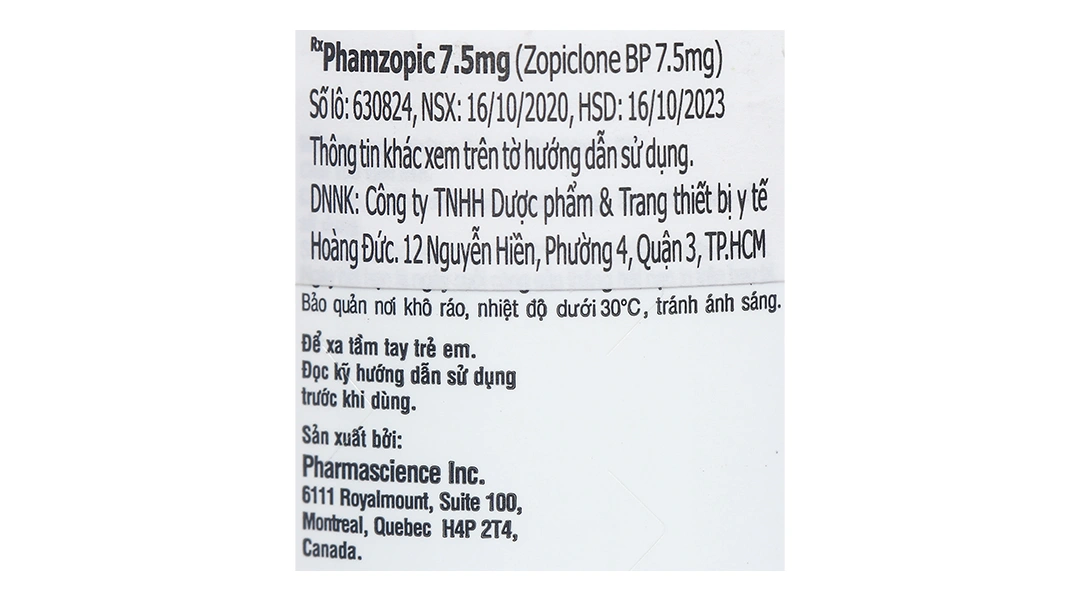 Phamzopic 7.5mg trị rối loạn giấc ngủ lọ 100 viên - 3