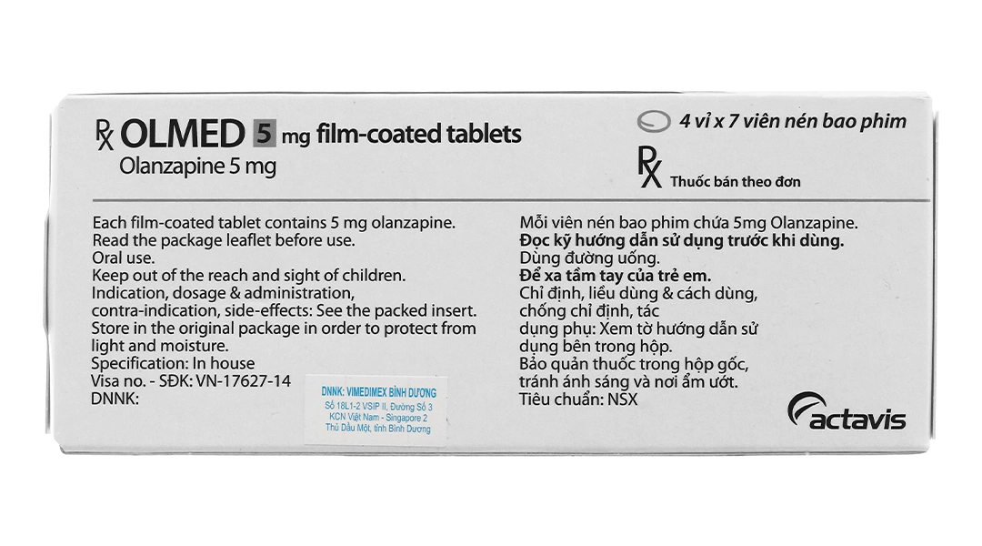 Olmed 5mg trị tâm thần phân liệt (4 vỉ x 7 viên) - 1