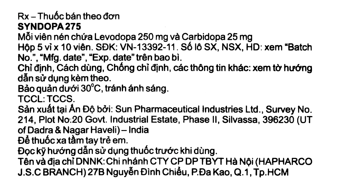 Syndopa 275 trị Parkinson (5 vỉ x 10 viên) - 4