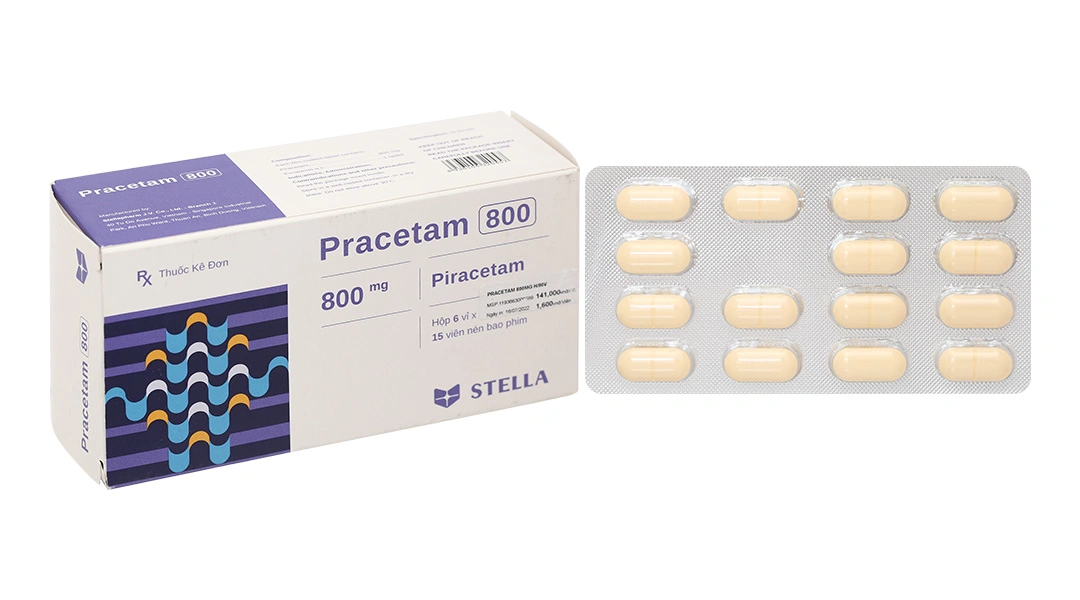 Pracetam 800 trị chóng mặt, mất trí nhớ (6 vỉ x 15 viên) - 