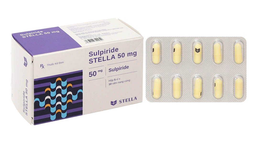 Sulpiride Stella 50mg điều trị triệu chứng lo âu, tâm thần phân liệt (5 vỉ x 10 viên) - 