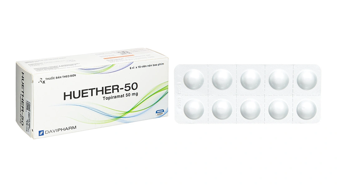 Huether-50 trị động kinh, dự phòng đau nửa đầu (6 vỉ x 10 viên) - 