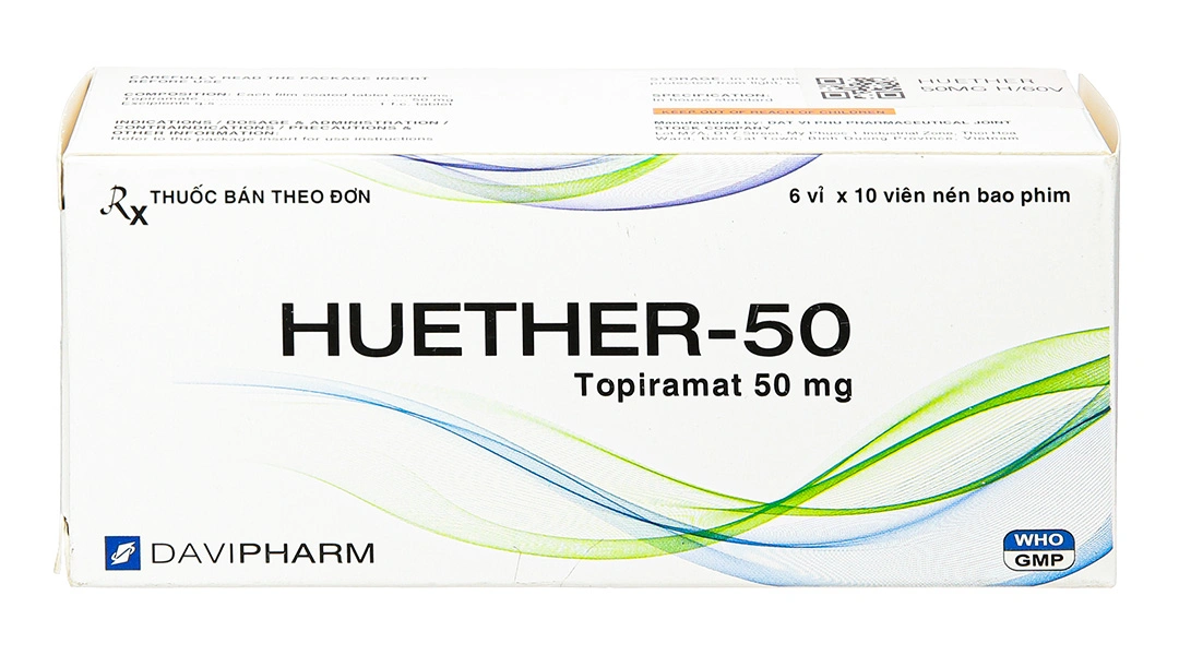 Huether-50 trị động kinh, dự phòng đau nửa đầu (6 vỉ x 10 viên) - 1