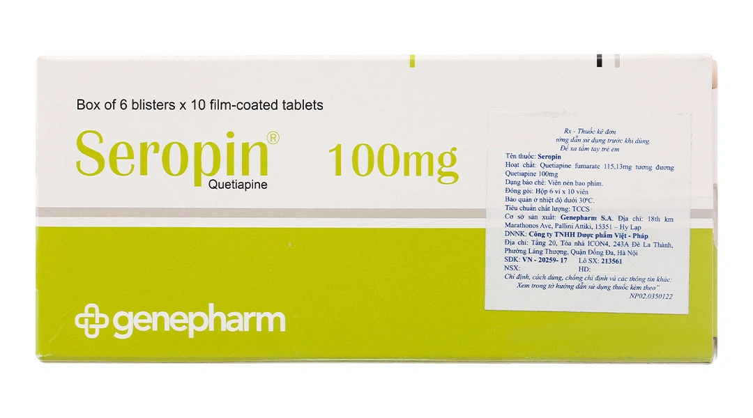Seropin 100mg trị tâm thần phân liệt, rối loạn lưỡng cực (6 vỉ x 10 viên) - 1