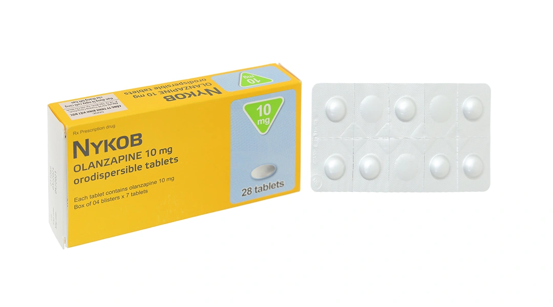 Nykob 10mg trị tâm thần phân liệt, rối loạn lưỡng cực (4 vỉ x 7 viên) - 
