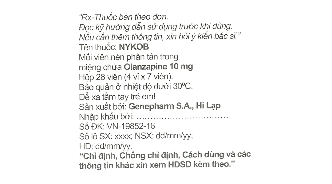 Nykob 10mg trị tâm thần phân liệt, rối loạn lưỡng cực (4 vỉ x 7 viên) - 6