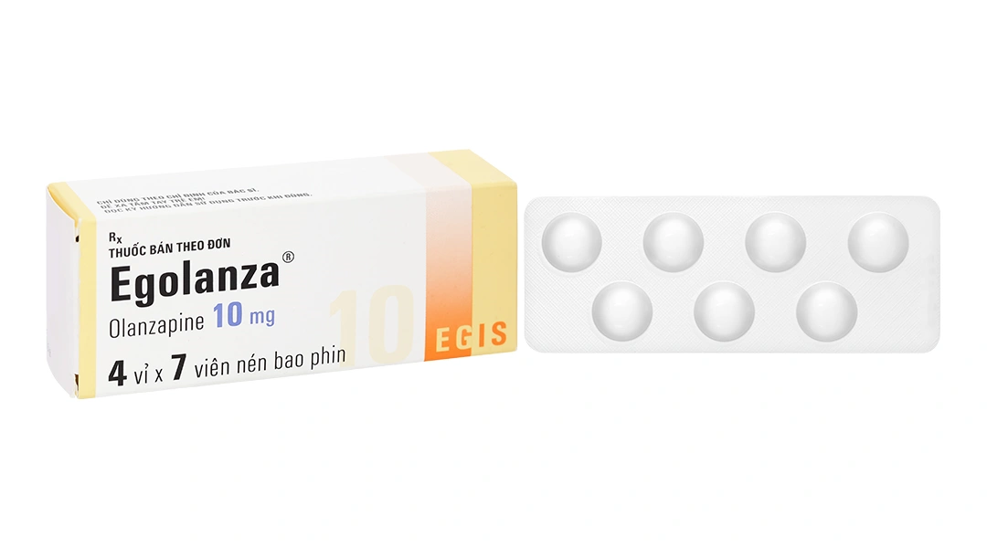 Egolanza 10mg trị tâm thần phân liệt, rối loạn lưỡng cực (4 vỉ x 7 viên) - 