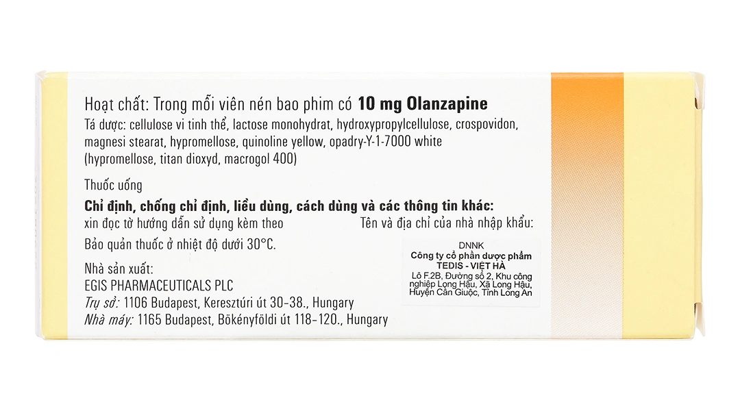 Egolanza 10mg trị tâm thần phân liệt, rối loạn lưỡng cực (4 vỉ x 7 viên) - 1