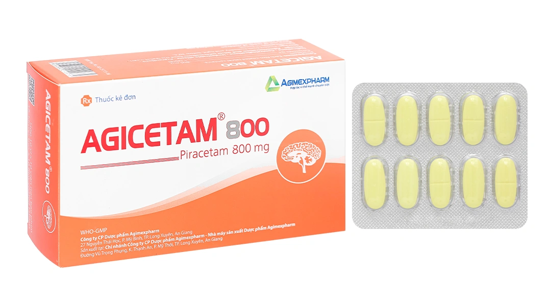 Agicetam 800 trị giật rung cơ (10 vỉ x 10 viên) - 