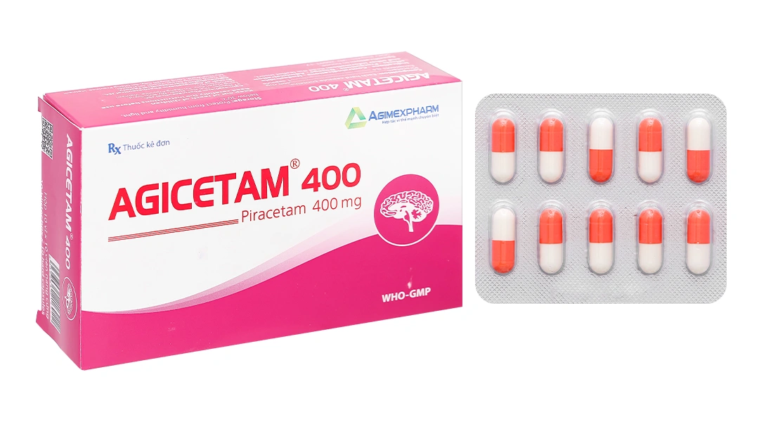 Agicetam 400 trị triệu chứng chóng mặt, nghiện rượu (10 vỉ x 10 viên) - 