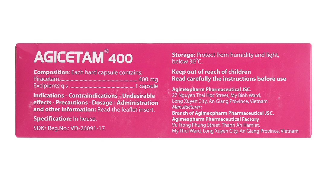 Agicetam 400 trị triệu chứng chóng mặt, nghiện rượu (10 vỉ x 10 viên) - 3