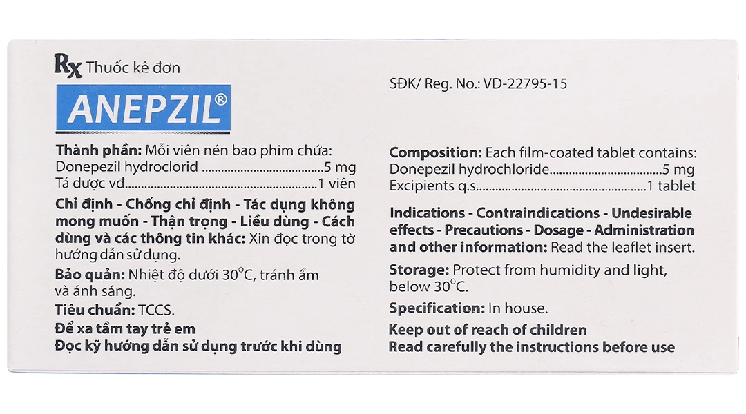 Anepzil 5mg điều trị triệu chứng suy giảm trí nhớ (3 vỉ x 10 viên) - 2