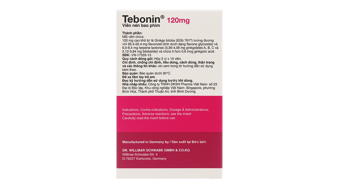 Tebonin 120mg tuần hoàn máu não, cải thiện trí nhớ (2 vỉ x 15 viên) - 1