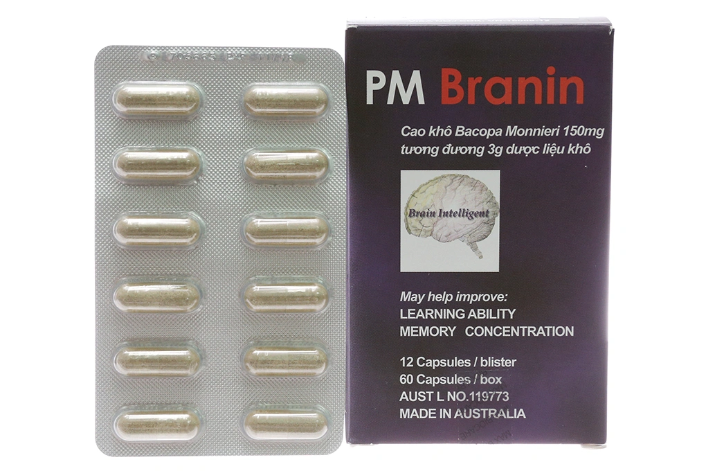 PM Branin 150mg cải thiện các chức năng não, cải thiện trí nhớ (5 vỉ x 12 viên) - 