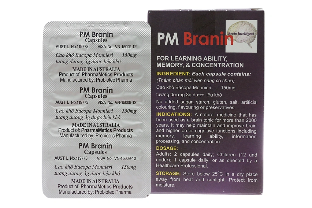 PM Branin 150mg cải thiện các chức năng não, cải thiện trí nhớ (5 vỉ x 12 viên) - 1