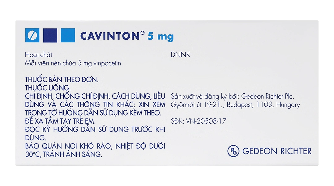 Cavinton 5mg giúp giảm các triệu chứng tâm thần (2 vỉ x 25 viên) - 1