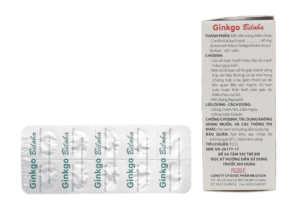 Ginkgo Biloba Medisun 40mg trị rối loạn mạch máu não (10 vỉ x 10 viên) - 1