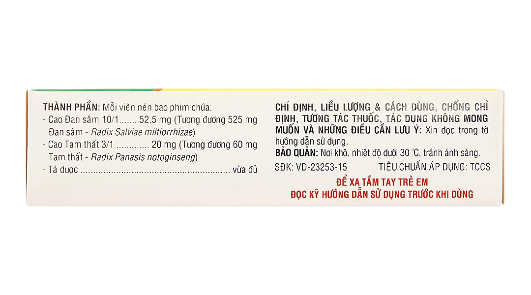 Đan Sâm - Tam Thất phòng và chứng trị đau thắt ngực (4 vỉ x 10 viên) - 2