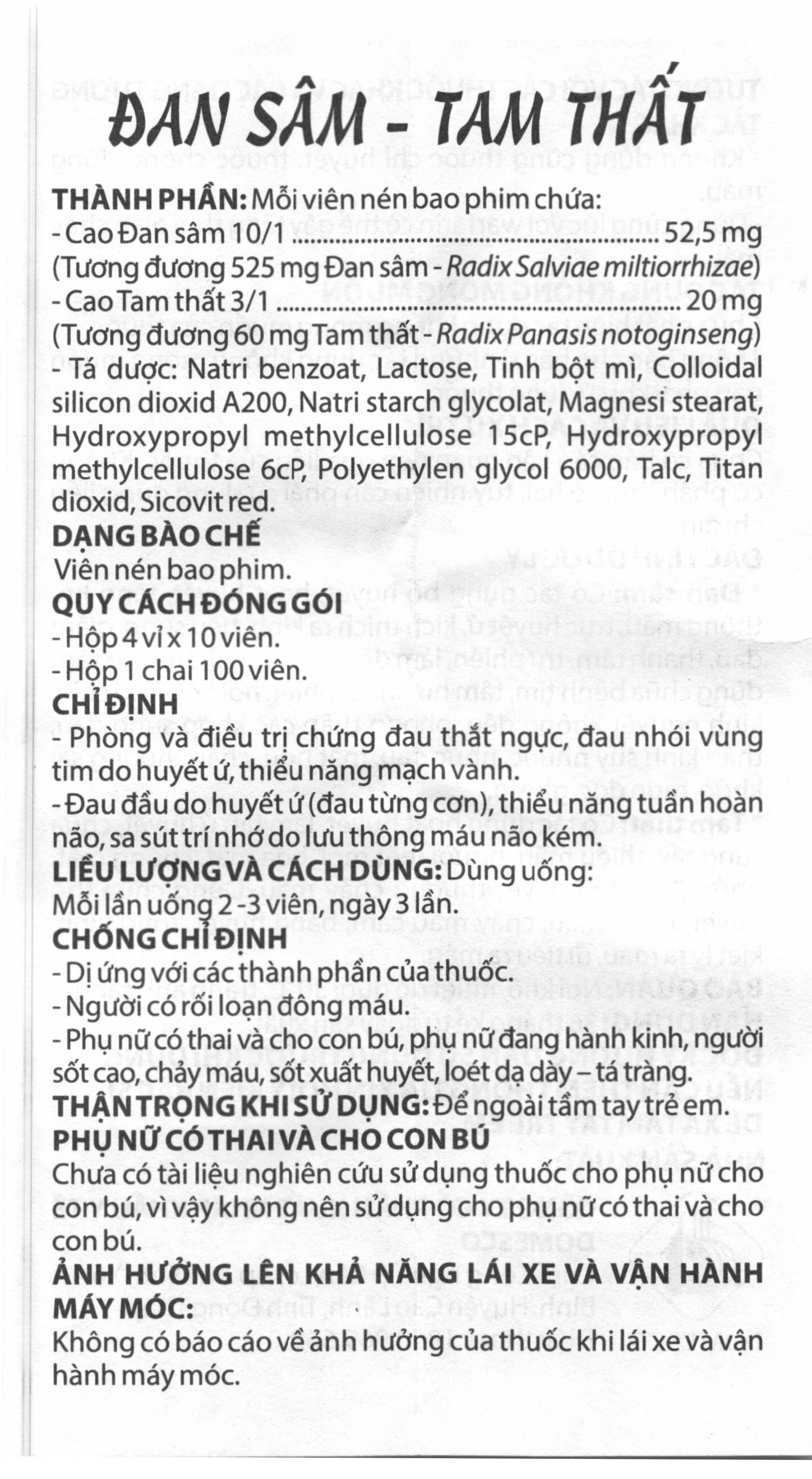 Đan Sâm - Tam Thất phòng và chứng trị đau thắt ngực (4 vỉ x 10 viên) - 4