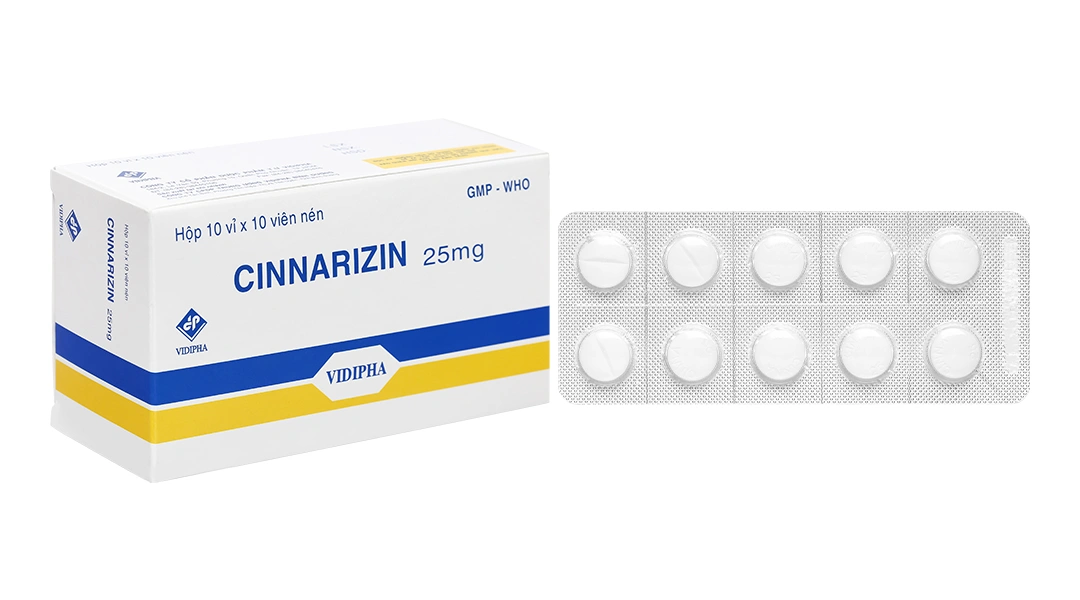 Cinnarizin Vidipha 25mg trị rối loạn tiền đình, chống say xe (10 vỉ x 10 viên) - 