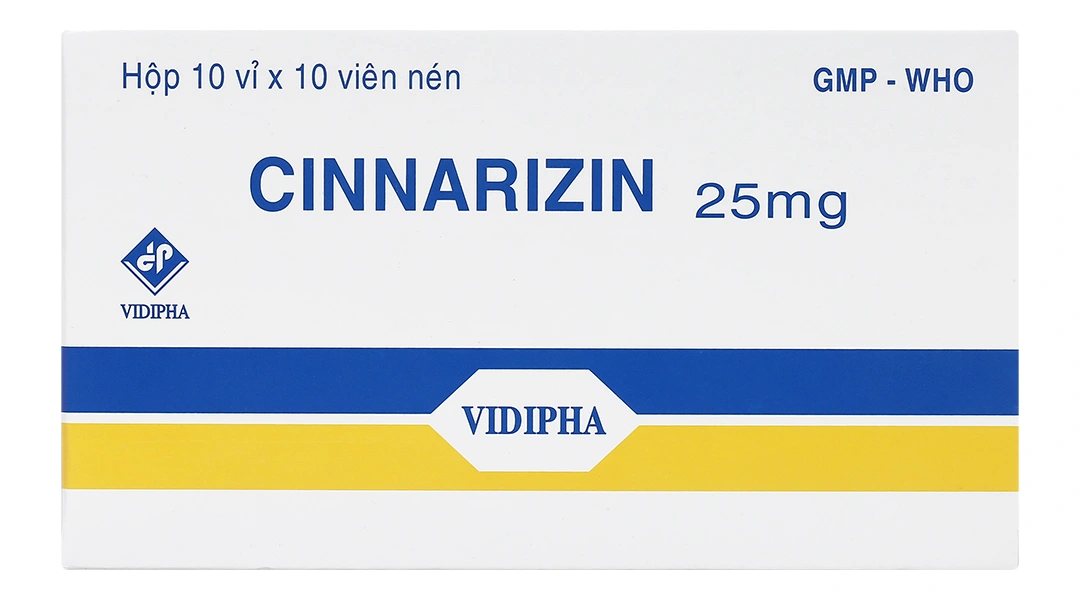 Cinnarizin Vidipha 25mg trị rối loạn tiền đình, chống say xe (10 vỉ x 10 viên) - 1