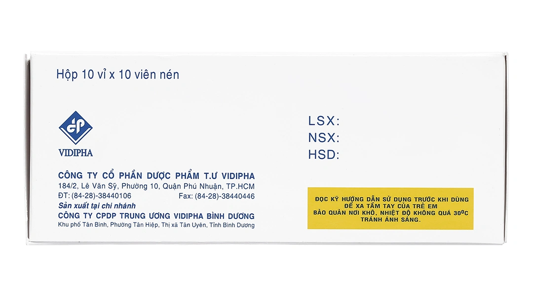 Cinnarizin Vidipha 25mg trị rối loạn tiền đình, chống say xe (10 vỉ x 10 viên) - 3