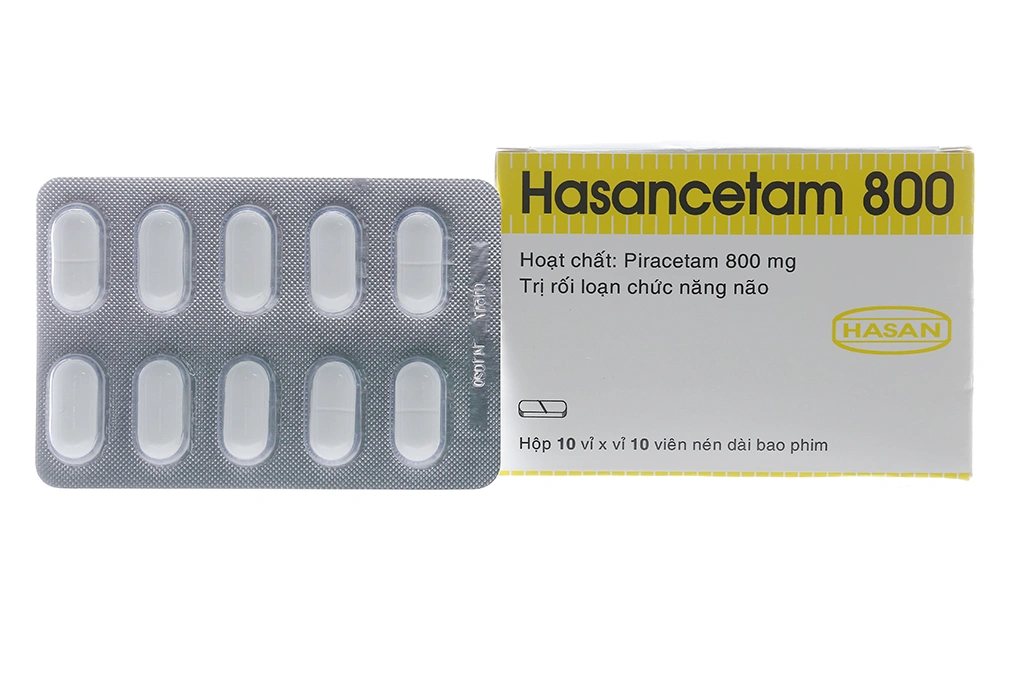 Hasancetam 800 trị rối loạn chức năng não (10 vỉ x 10 viên) - 