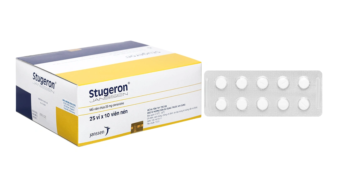 Stugeron 25mg trị rối loạn tuần hoàn não, say tàu xe (25 vỉ x 10 viên) - 