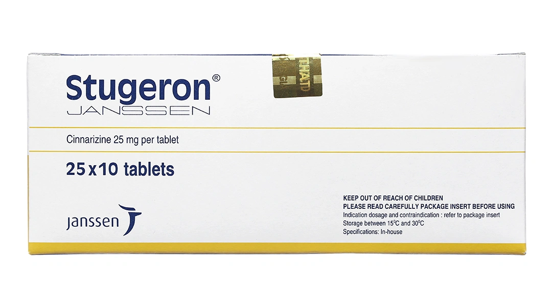 Stugeron 25mg trị rối loạn tuần hoàn não, say tàu xe (25 vỉ x 10 viên) - 1