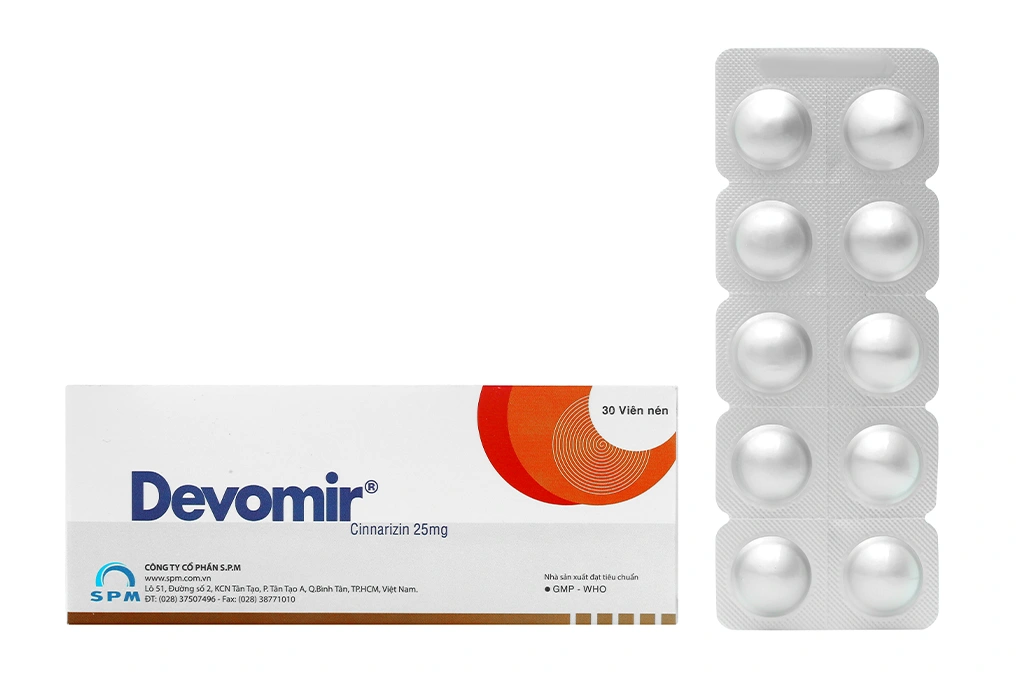 Devomir 25mg trị rối loạn tiền đình, chống say xe (3 vỉ x 10 viên) - 